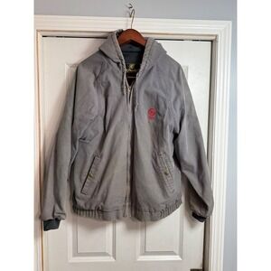 Vtg 90s Distressed K Products Canvas Lined Work Jacket Hood Gray Mens XL USA
